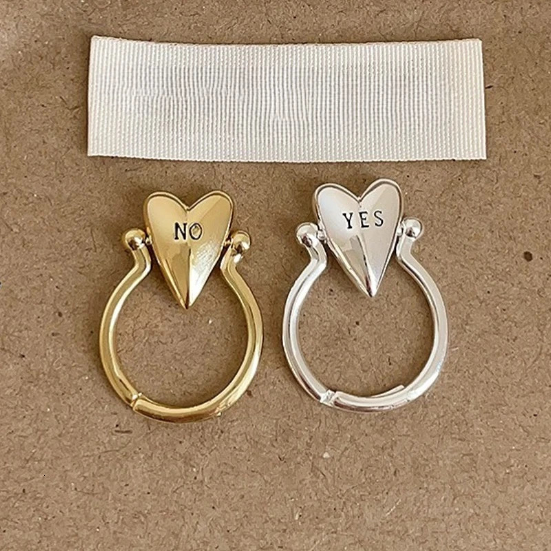 Smooth Rotatable Heart Ring for Women Men Vintage YES or NO Letter Adjustable Finger Rings Niche Couple Jewelry Accessory 260304