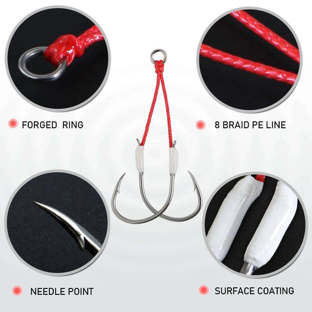 JIGGING PRO 2Pairs Twin Assist Metal Jig 1/0 2/0 3/0 4/0 Sea Jigging hook BKK Barbed Hook Fishing Accessories S260305