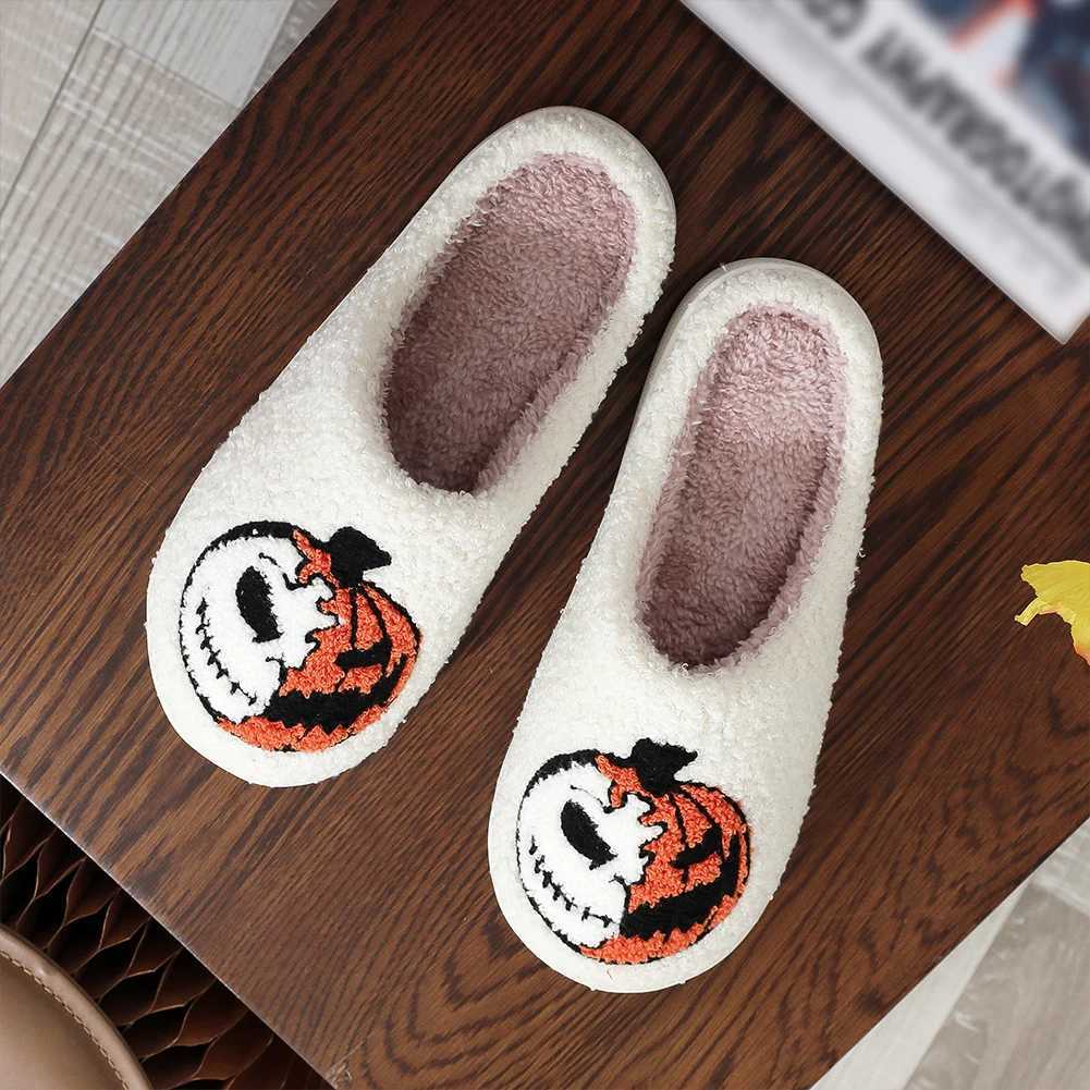 Halloween Pumpkin Plush Slippers Warm Slip-on House Shoes Comfortable Flat Thermal Slippers Cute for Outdoor Indoor Bedroom S260305