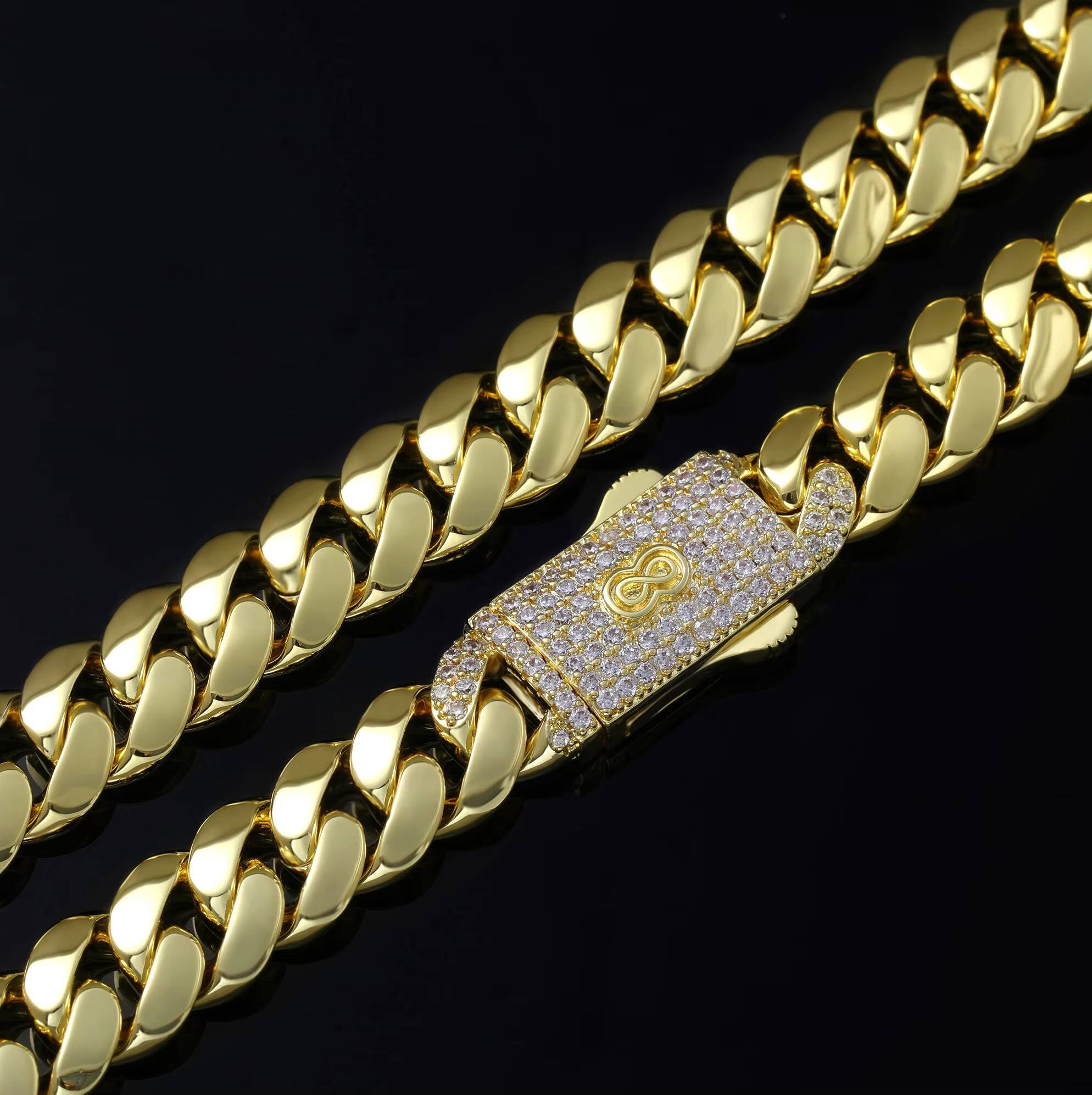 Gold Tone Cuban Link Chain Bracelet with Pave Clasp Iced Out Hip Hop Style Jewelry in 6mm 8mm 10mm Width Options
