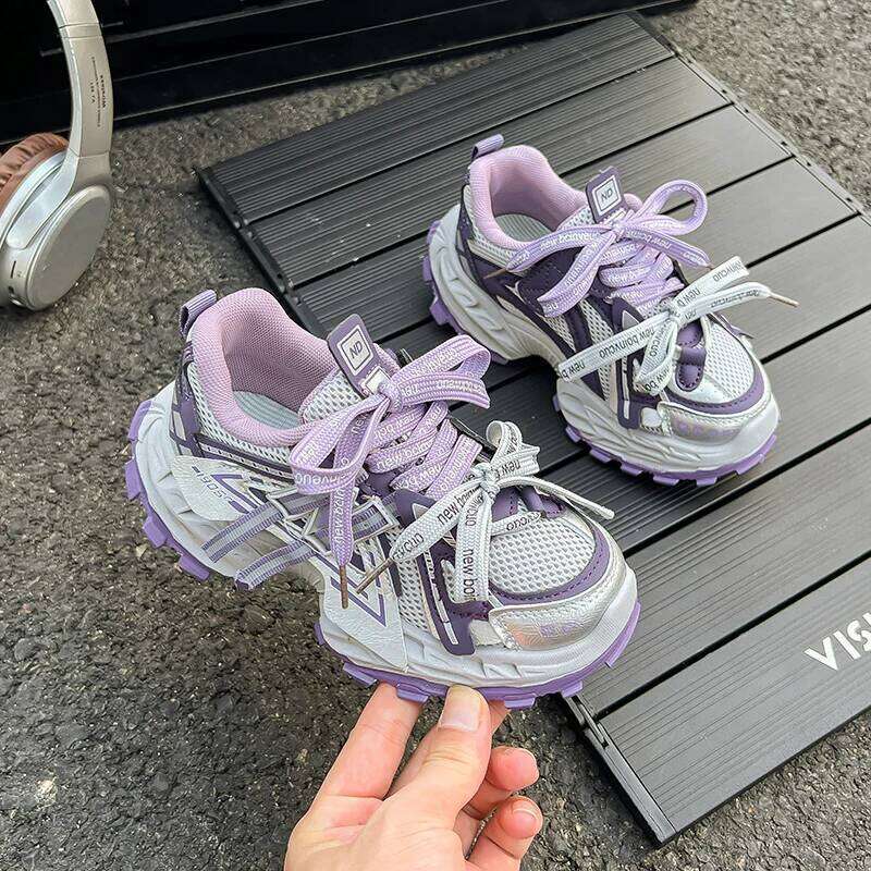 Children's Thick-soled Sports Autumn Leather Fashion Girl's Running Boys' Casual Lace-up Soft Sole Kids Shoes 26Y0304