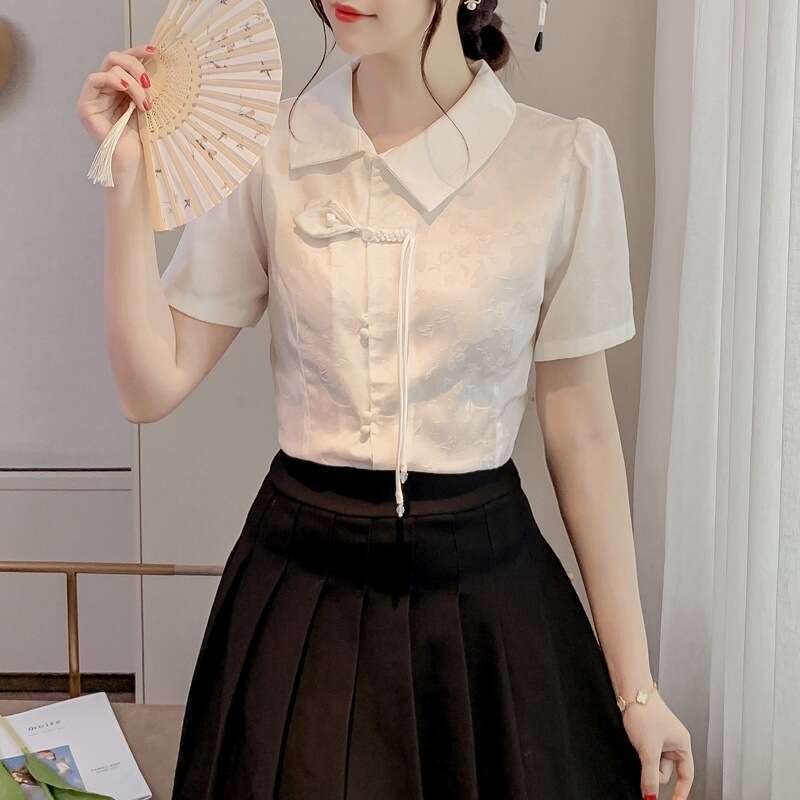 Short Sleeve Shirts Womens Tulle Balloon Sleeve Loose Top Summer Beach Artistic Trend Girlish Feminine Youthful Vacation Travel