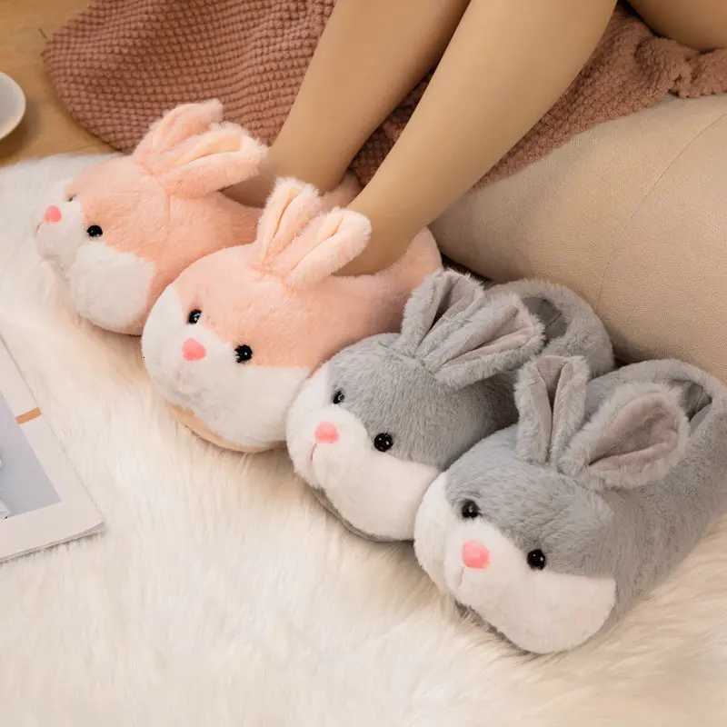Cartoon Fluffy Rabbit Slippers Women Winter Warm Plush Home Silent Indoor Floor Kawaii Flat Cute Animal Slides Shoes S260305