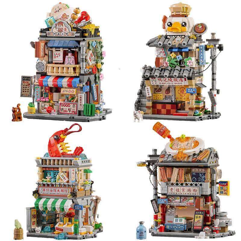 Loz Mini Hong Kong House Building Block Chinese Style Sausage Noodle Store Sea Fish Food Bricks Sets Kids Toys Adult Z260305
