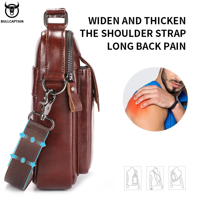 BULLCAPTAIN Mens Genuine Leather Shoulder Bag Multifunctional 79-inch Tablet Handbag Retro Casual Crossbody Bag Cowhide 260305