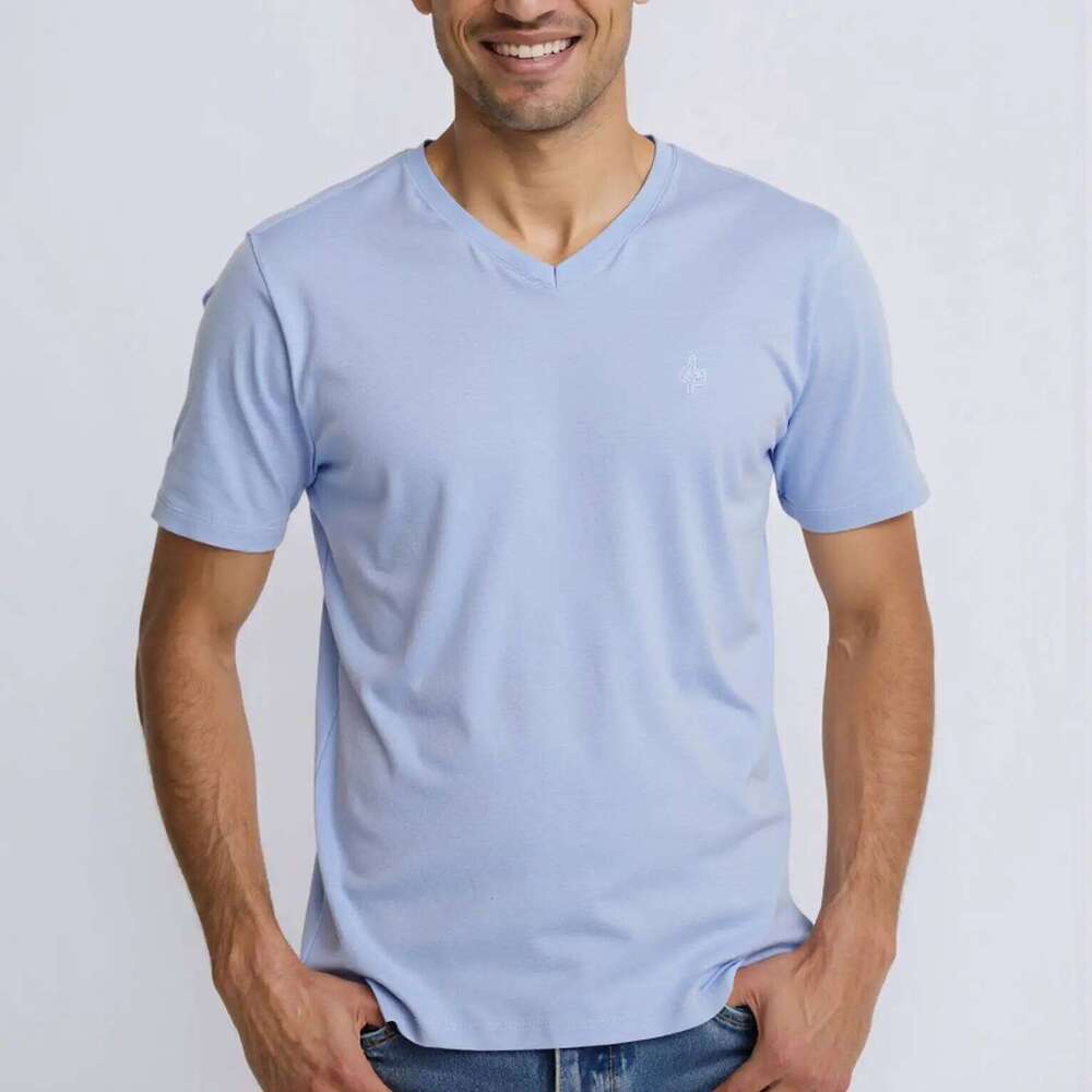 Men T-shirt Solid Color V-neck Men's Short Sleeve T Shirt Casual Cotton Slim Basic Tops Lycra Fabric 26H0306