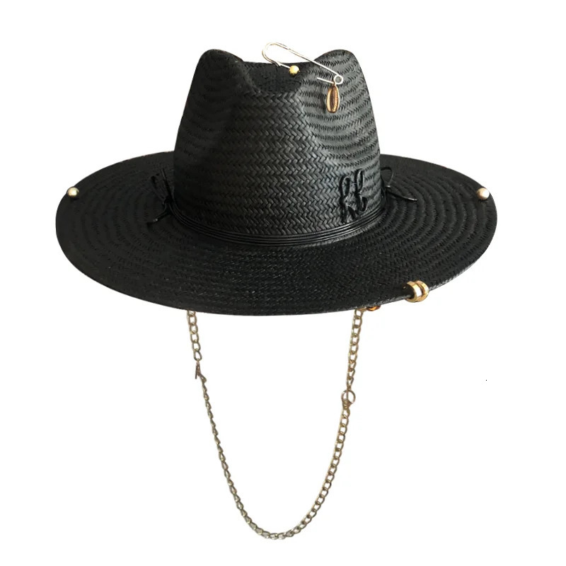 Fashion RB Letter Cowboy Straw Men Summer Panama Jazz Hat Outdoor Holiday Beach Sun Hat Wholesale 260303