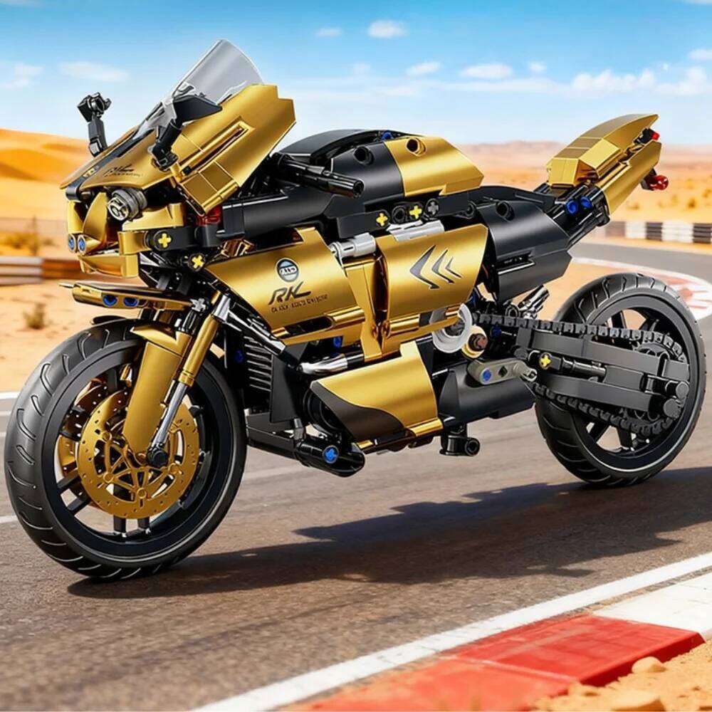 TOYLINX 1:10 Scale Technic Motorcycle Building Blocks 703pcs Black Gold Mechanical Racing Bike Model Kit Movable Parts STEM Toys Z260305