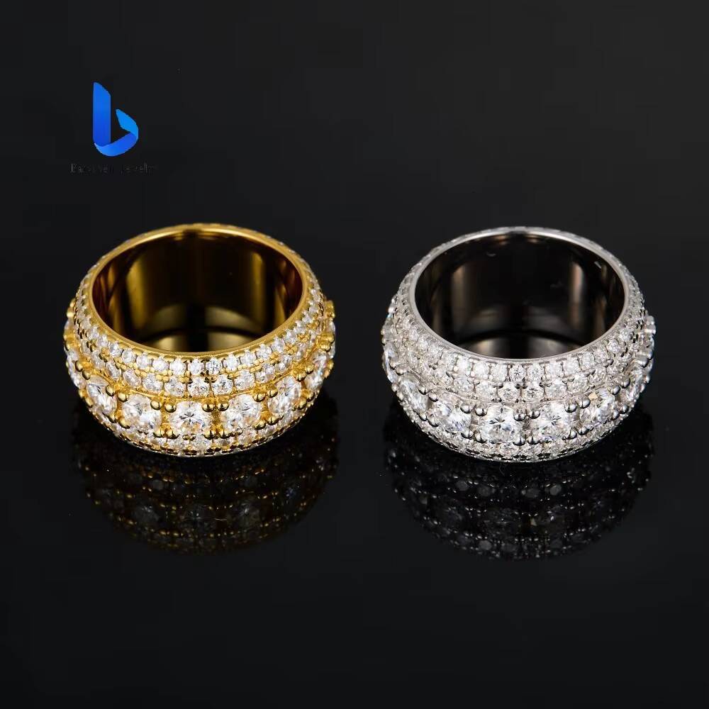 Hip Hop 925 Silver Mens Ring - 5 Rows VVS Moissanite GRA Certified Dazzling Eternity Band Pass Diamond Tester