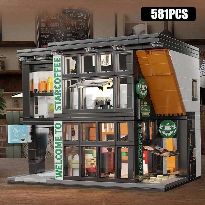 581Pcs City Star Coffee House With Lights Building Blocks Street View Architecture Cafe Shop MOC Bricks Toys Kids Christmas Gift Z260306