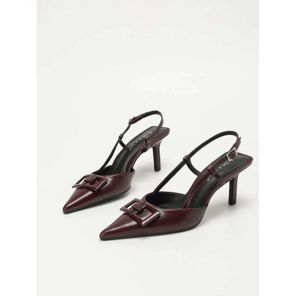 Elegant Women's Square-Buckle Decorated Pointed-Toe Stiletto Sandals
