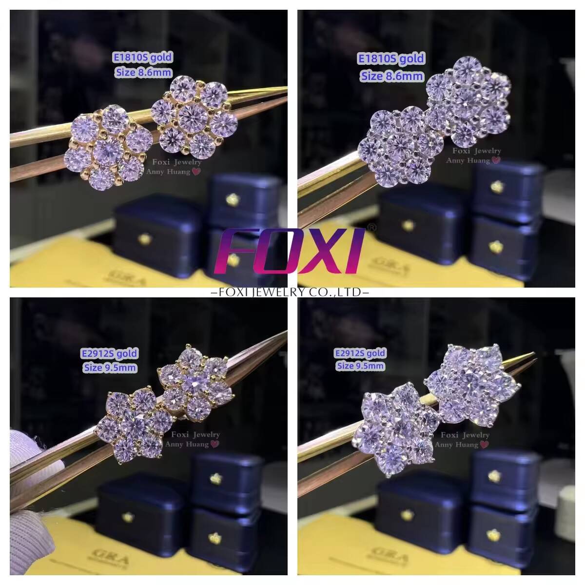 Moissanite Flower Earrings 925 Sterling Silver 15mm Moissanite 18k Gold Plated Stud Earrings