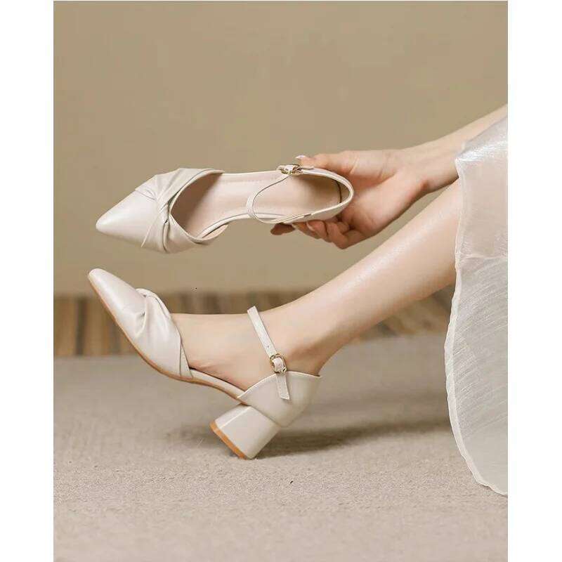 Elegant Bow Prom Party Heels 2026 Spring Women's Block Heel Ankle Strap Pumps | Comfortable Cutout Closed Toe Casual Sandals