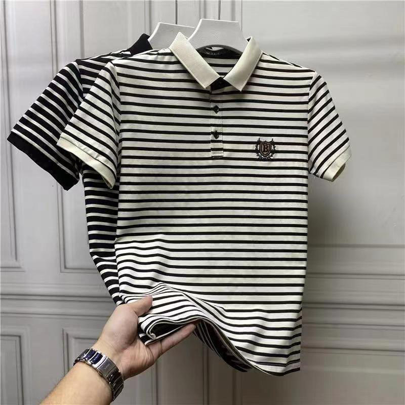 Luxury Brand Designer Clothes 2025 Summer European Trend Brand POLO Shirt Men's Striped Embroidered Short Sleeve Men's Turn-Down Collar Top 