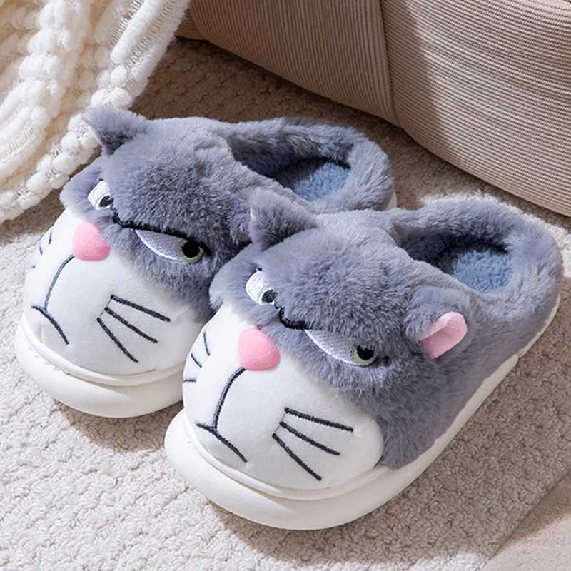 Womens New Winter Cat Slippers - Cute Couples Warm Thick-Soled Fleece-Lined Non-Slip Home Slippers S260305