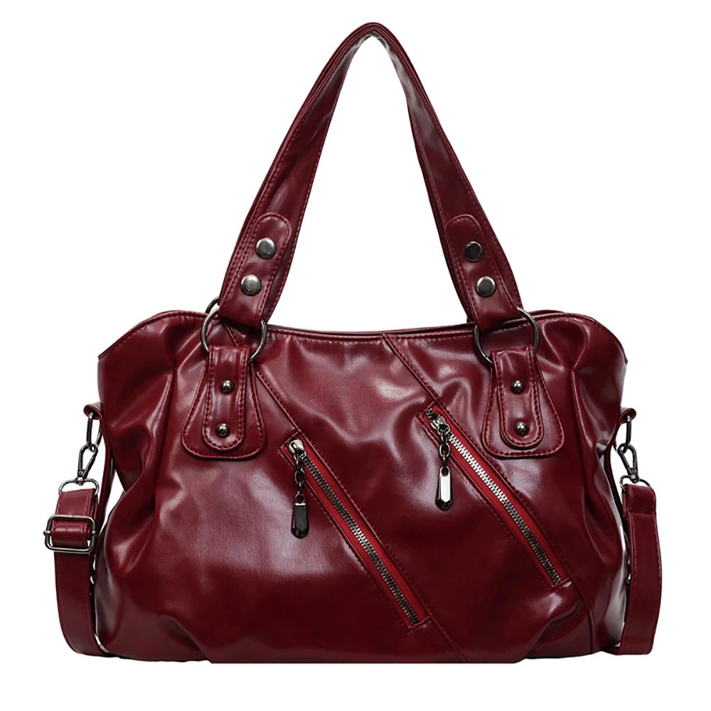 Glossy PU ed Rivet Zipper One Shoulder Bag Large Capacity Versatile Tote Bags Delicate Soft All-Match Crossbody Packs 260303