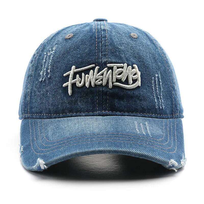 Japanese Retro Washed Denim Letter Embroidered Outdoor Sports Mens Travel Sun Hat Baseball Cap Classic Versatile Comfortable Y260304