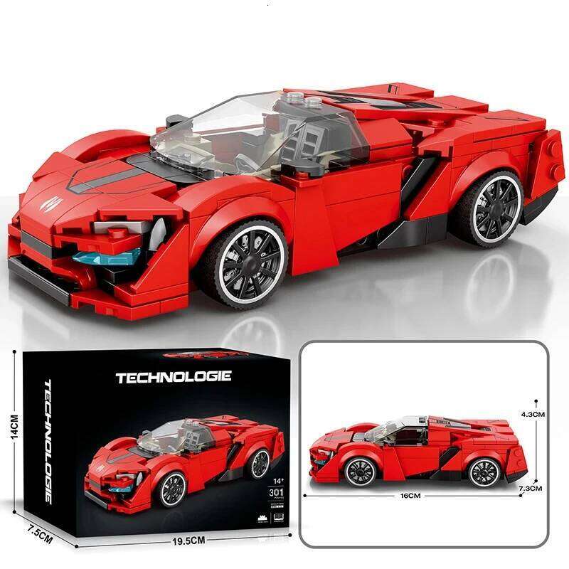301PCS Red Sports Building Block Creative City Vehicle Classic Car Model Bricks Desktop Display Toys For Kids Holiday Gifts Z260305