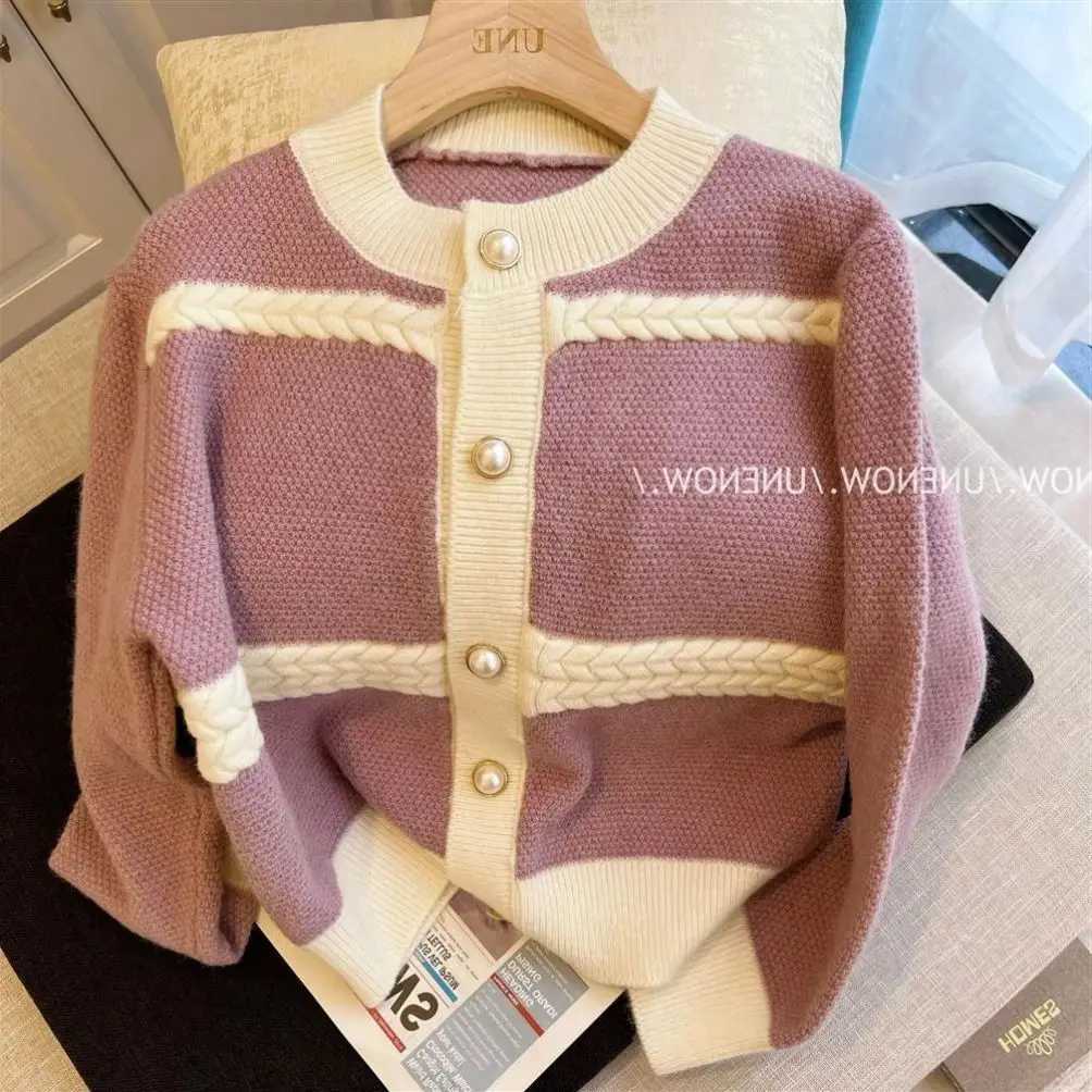 First Tier Big Foreign Trade Export Label Cutting Cabinet Removal Xiaoxiangfeng Socialite Gentle Sticky Knitted Cardigan Sweater M260306