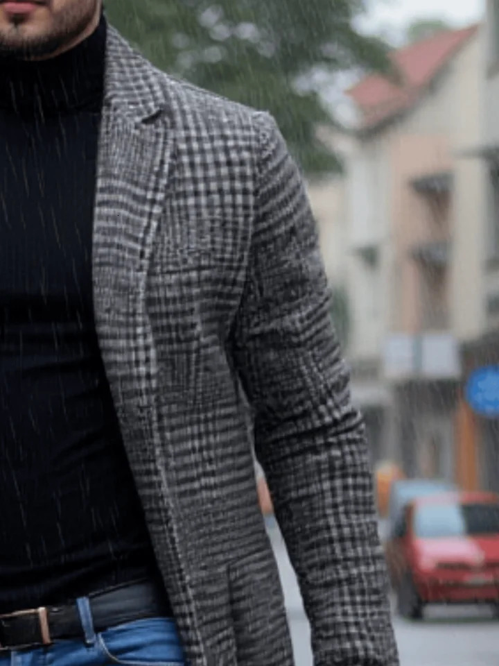Warm Stylish Trench Mens Houndstooth Overcoat Windproof Fleece Lined EU Fit Casual Winter Chic Coat Jacket 260302