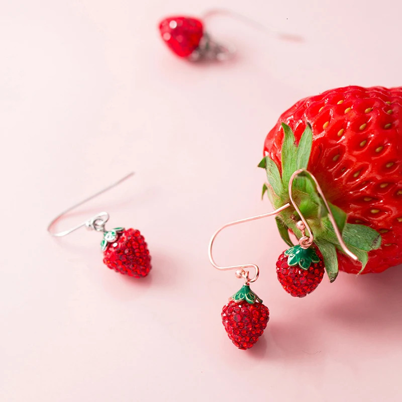 Modian Bright Crystal Strawberry Drop Earrings Charm Trendy Real 925 Sterling Silver Korean Dangle Earrings For Women Jewelry 260303