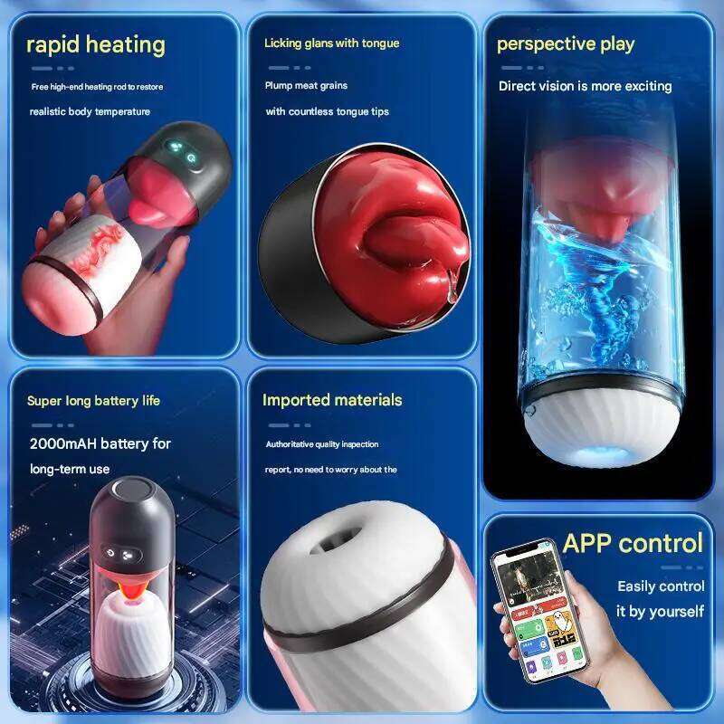 APP Male Vibrator Penis with 9 Vibrating Tongue Licking Pocket Pussy Stroker Trainer Pump Sex Toys for Men Adult W260305