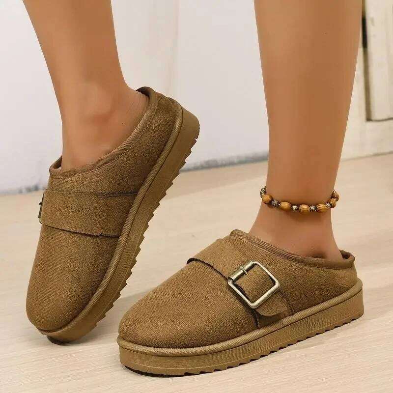 2025 New Metal Buckle Outdoor Women, Thick Bottom Fashionable Warm Winter Slippers for Women