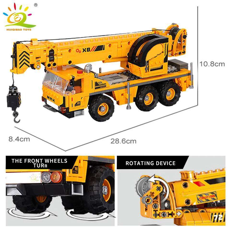 HUIQIBAO Engineering Truck Building Blocks Vehicle Excavator Bulldozer Crane Car Bricks City Construction Toys For Children Boys Z260306