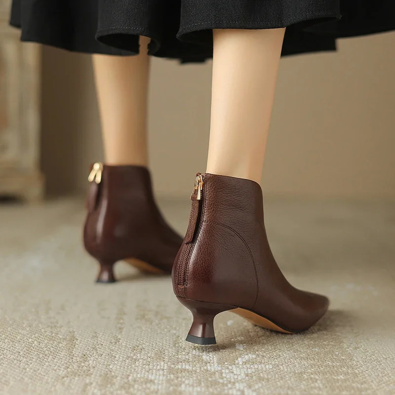 Autumn Winter Pointed Toe Women Ankle Boots Fashion Elegant Zippers Short Booties Vintage Ladies Square Heels Casual Shoes 260303