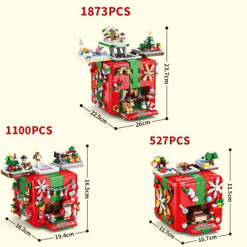 Christmas Gift Surprise Mechanism Box Model Building Block DIY Elk Snowman Bricks Ornament Toys for Children Adult Z260305