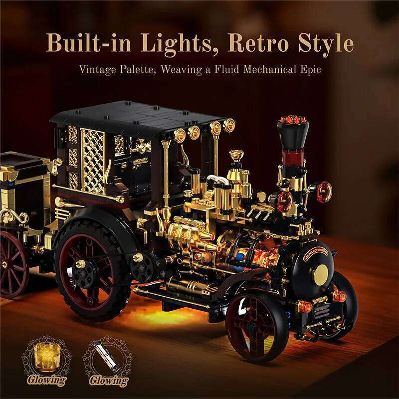 New Arrival MOC Retro Mechanical Steam Car 3D Construction Educational Building Blocks Set Toys Adults Kids Holiday Gifts Z260305