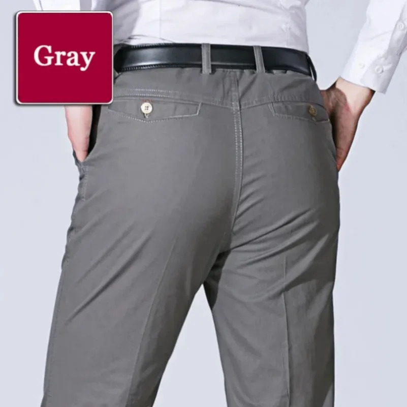 Mens Summer Thin Pants Classic Casual 100 Cotton Business Fashion Stretch Solid Comfortable Elastic Straigh Trousers KOACUS 260306
