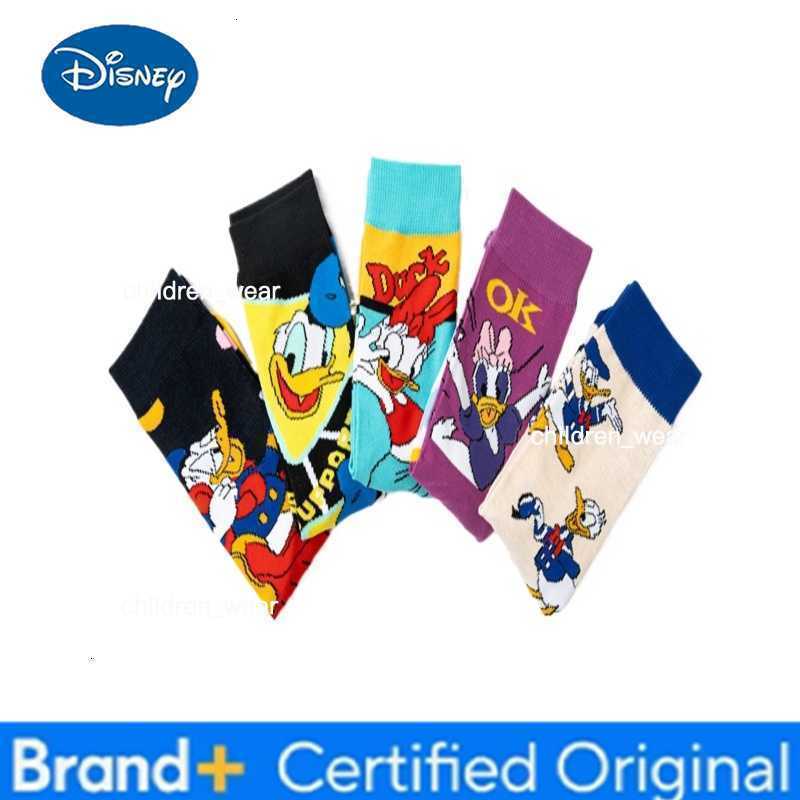 Disney 5pcs Donald Duck Cartoon Stockings Mens Socks Soft Breathable Vintage Socks Winter Climbing Non Slip Design Socks Gift H260306