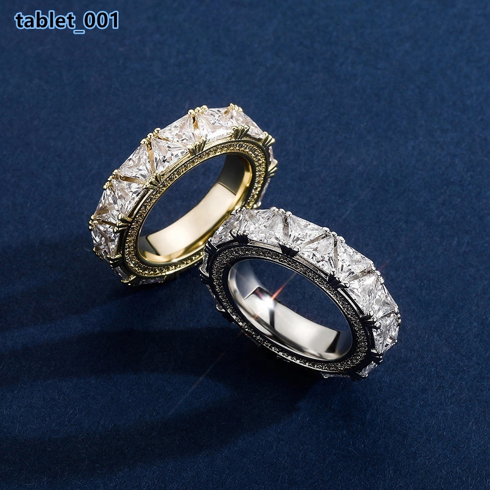 Fashion Jewelry Urban Men Women Hip Hop Brass Gold Rhodium Plated Iced Triangle Zircon Couple Ring Round Cut Wedding Rings