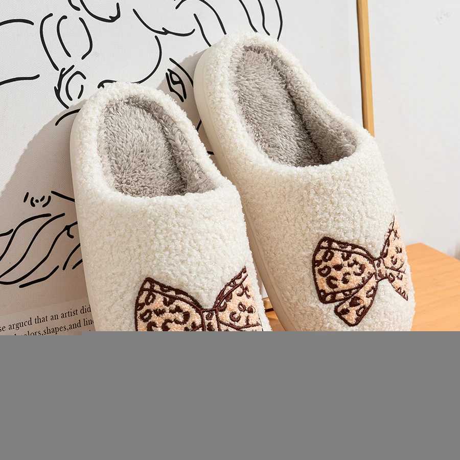 Comfy Winter Indoor Casual Girls Slippers Warm Bow Pattern Soft Sole Fashion Cute Womens Bedroom Anti-slip Fuzzy Home Shoes S260305