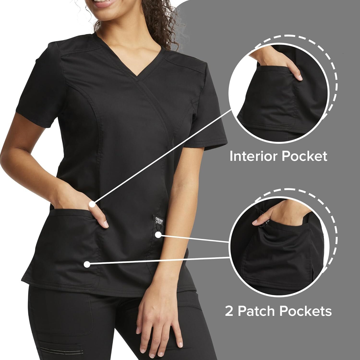 Scrubs Top for Women Mock Wrap with 3 Pockets, Soft, 2-Way Stretch & Durable Fabric - WW610