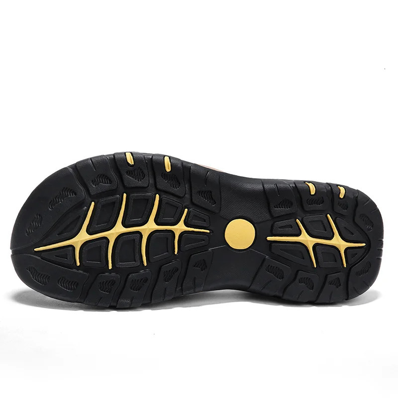 CLOHOO Mens Sandals Handmade Thick Bottom Rubber Breathable Casual Slip-On Beach Shoes Leather Upgraded Version 260227
