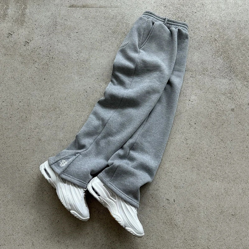 Autumn Drawstring Zipper Sweatpants Solid Color Casual High Street Hip-Hop Rap Street Y2K Style High Waist Trousers 260304