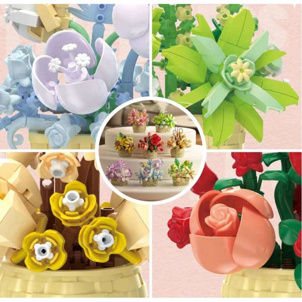 DIY Potted Plant Building Blocks Set - Rose Sunflower Succulents Bonsai Tree Romantic Garden Kids Model Bricks Toy Kit Z260305