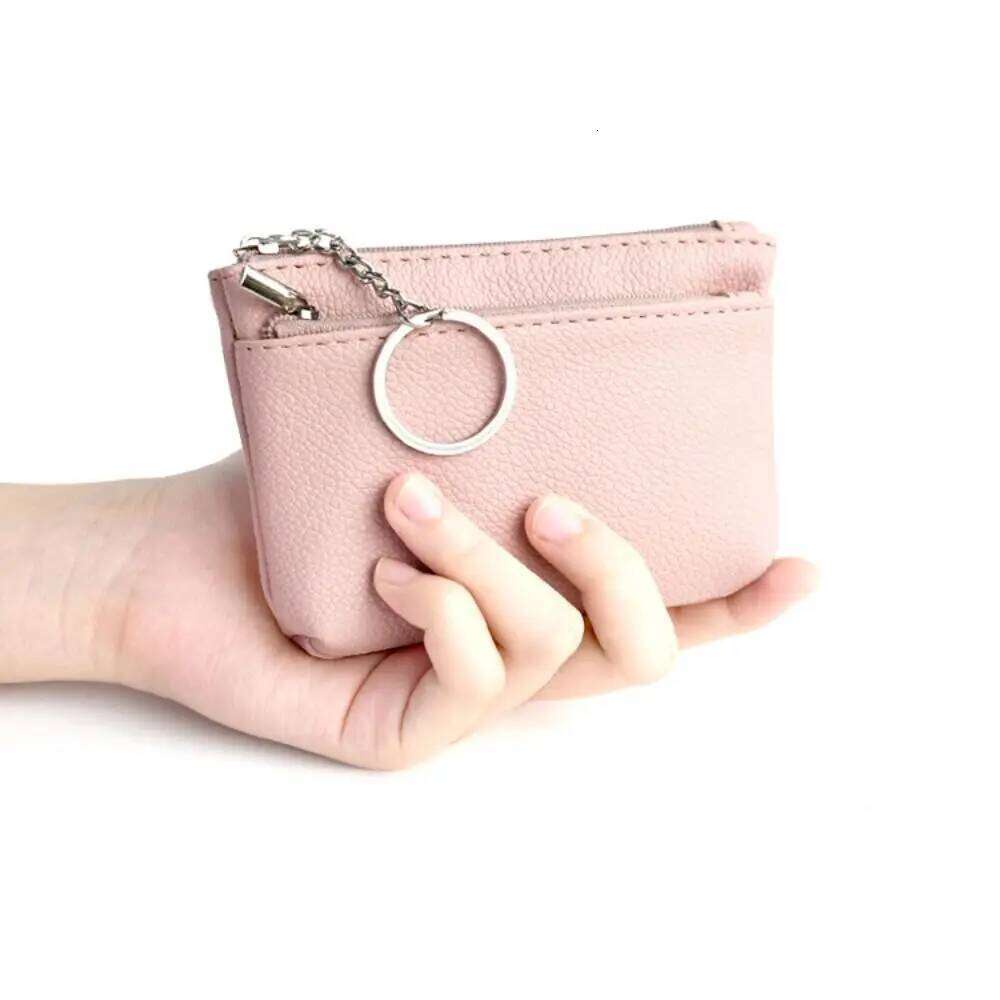 Zipper PU Leather Coin Credit Card Holder Pure Color Mini Purse Change Bag with Key Ring Short Wallet Student C260304