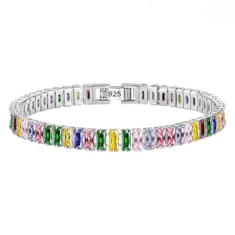 Link Bracelets Rectangle Moissanite Tennis Bracelet For Women 925 Sterling Silver Gemstone Bangle Wedding Sparkles Lab Diamond