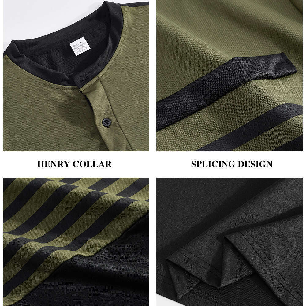 2026 Cross-Border Foreign Trade European and American Summer New Men's Long-Sleeve V-Neck Contrast Color Striped Slim Fit Business Casual T-Shirt