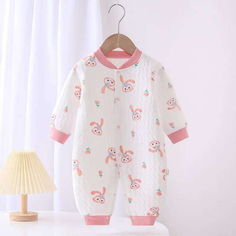Bodysuit & One-piece Romper Plus Velvet Winter Home Service Cartoon Design Newborn Clothing Loungewear Outfit Rompers Z260306