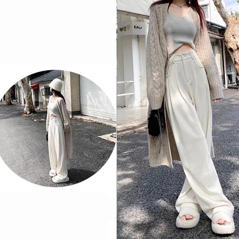 Women's Pants 2026 Women Concise Fashion Straight Leg Female Chic Rtero Designer High Waisted Trousers Lady Korean Daily Suit Slacks