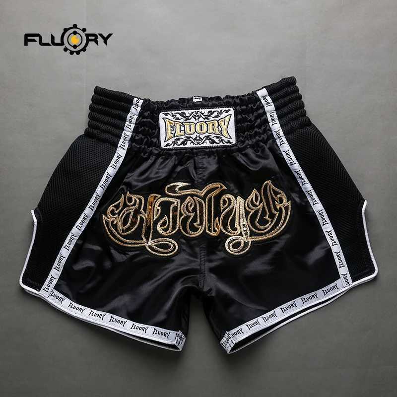 black new release muay thai shorts for all Fluory good quality boxing pants/trunks X260306