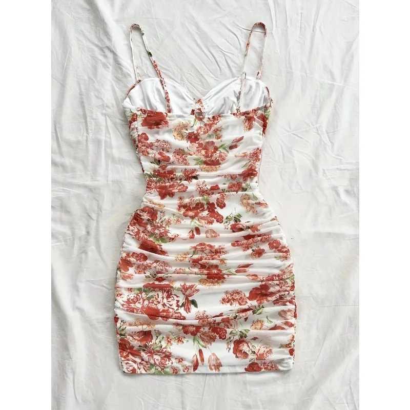French Floral Slip Dress for Women Spring Summer Fashion Sexy Temperament Backless Mini Dresses Vacation Style Sling Beach Skirt X260306