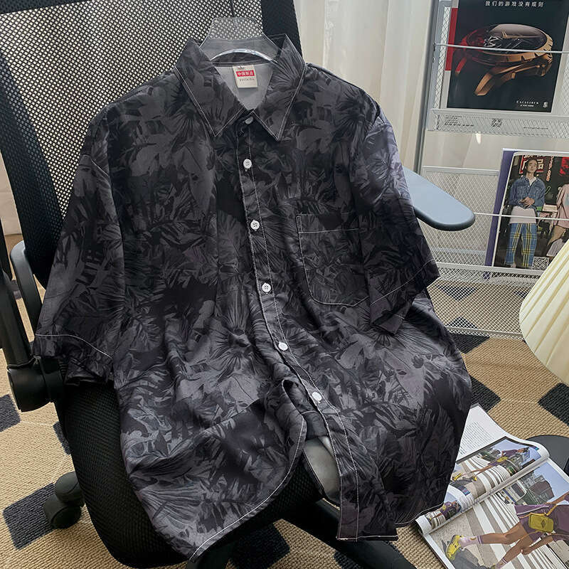 Floral shirt for men, short-sleeved, Hawaiian casual, summer thin style, trendy loose shirt, oversize, couple's five-quarter sleeve