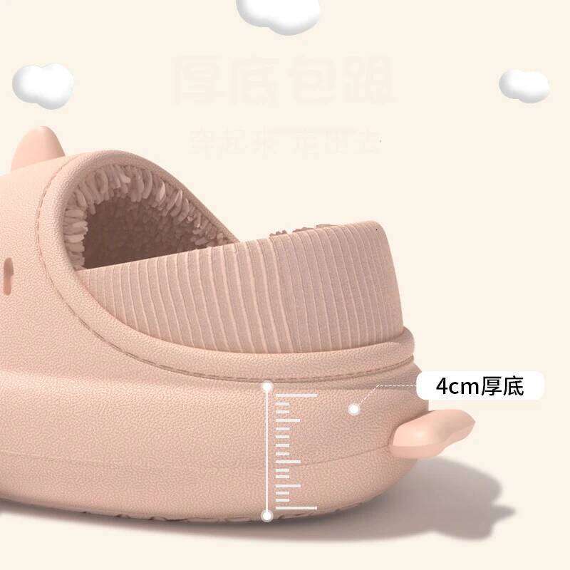 Litfun Winter Lining Cartoon Shark For Women Men Cotton Slides Waterproof Platform Plush Cozy Warm Men's Slippers