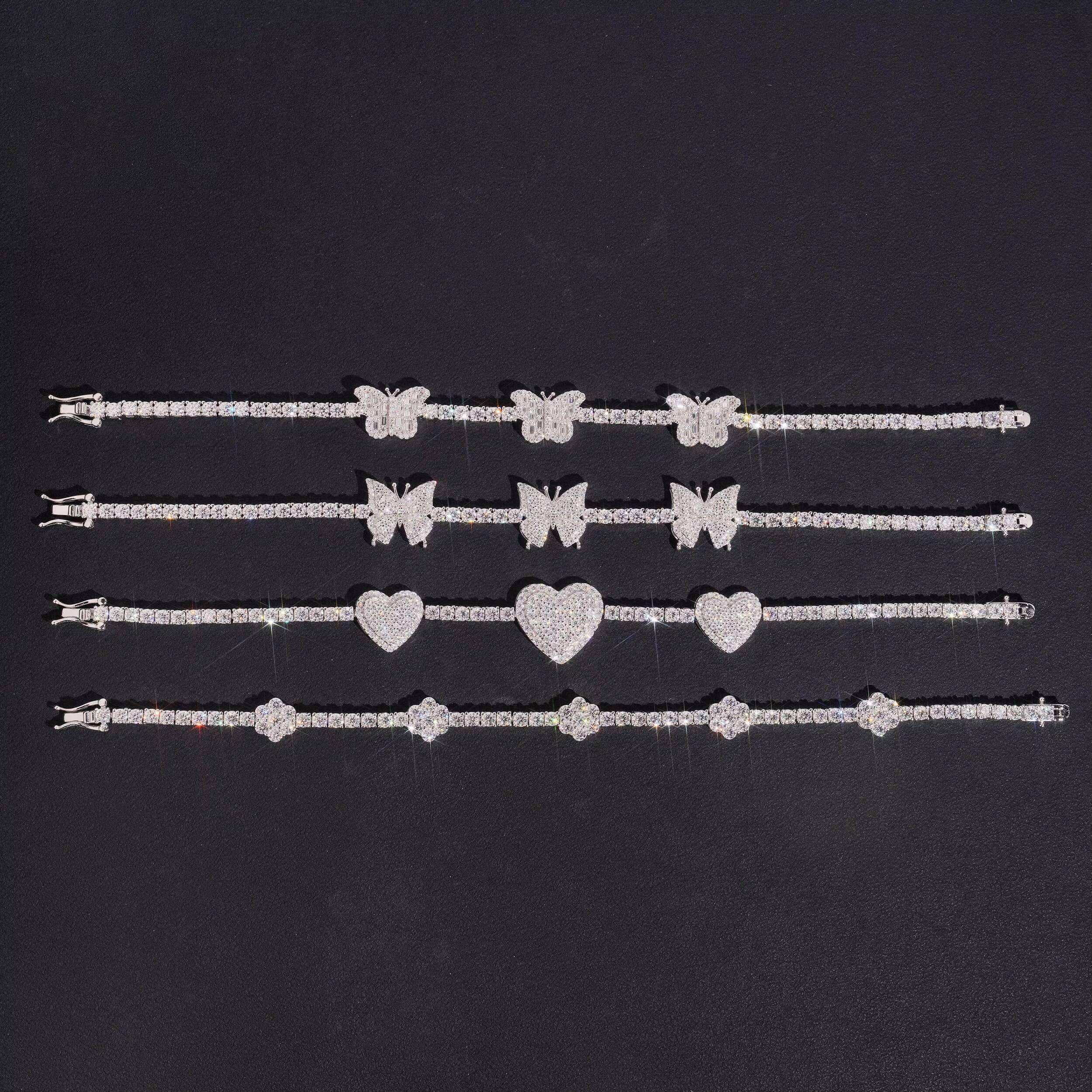Elegant 4 Styles Pass Teater Iced Tennis Chain Link Bracelet VVS Moissanite 925 Silver Hip Hop Women Jewelry