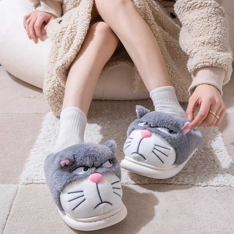 Fluffy Slippers Women House Cute Cartoon Casual Winter Designer Shoes Girls Home Flats Elegant Plush Fashion Footwear Large Size S260305MBSK